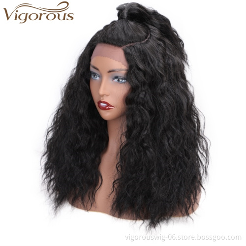 Vigorous Natural Black Synthetic Lace Front Wigs Long Water Wave Heat Resistant Fiber Hair Wigs for African Americans